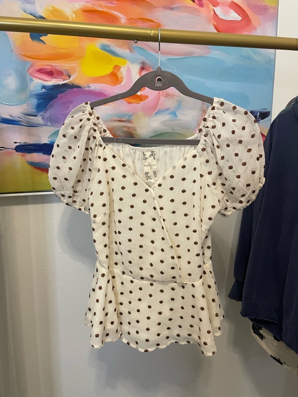 Blu Pepper White Peplum Top with Brown Polka Dots medium